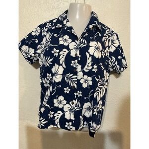 Vintage Aloha Republic Hawaiian Shirt Womens L RED Floral Made In Hawaii USA